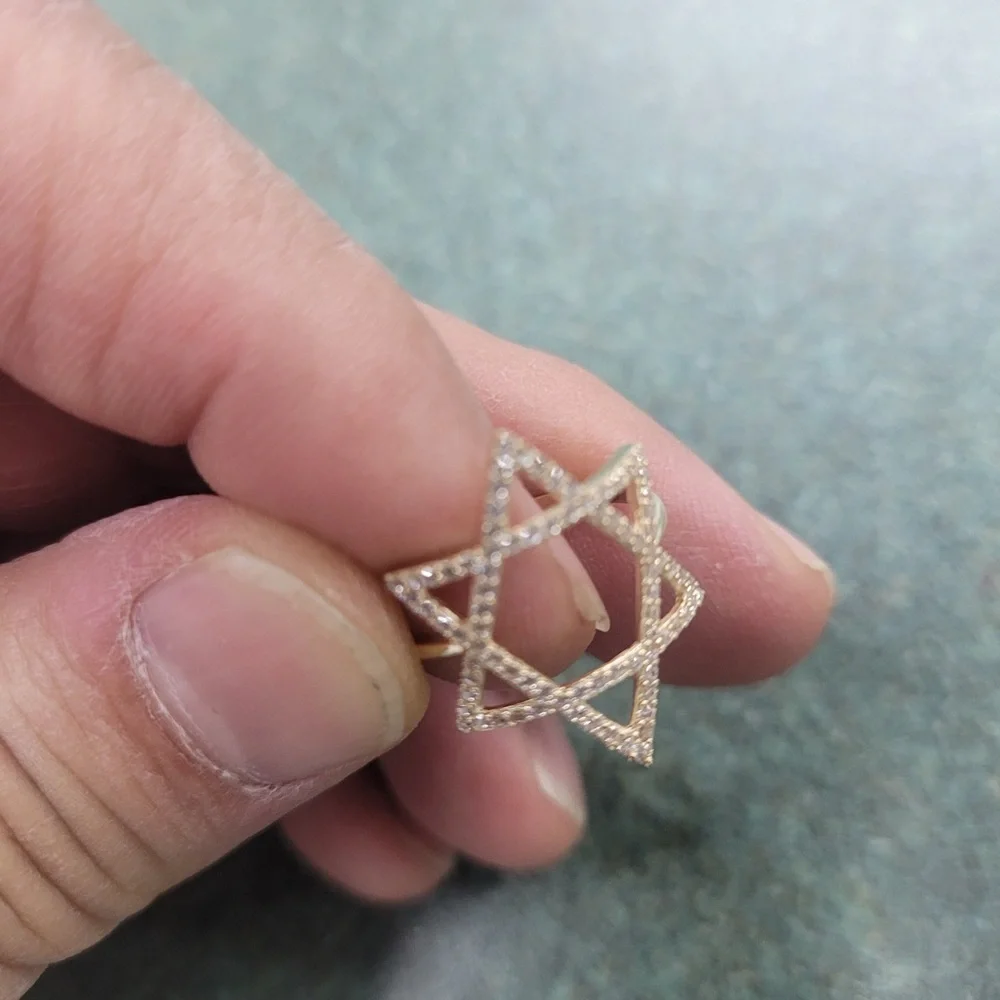 New 14K Yellow Gold CZ Star of David Ring size 5 6 7 8 9